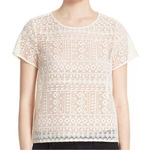 Joie Sevan Geometric Lace and Silk Top
